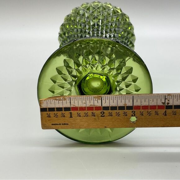 Vintage Indiana Glass Green Diamond Point Green Vase Pedestal - Picture 11 of 12